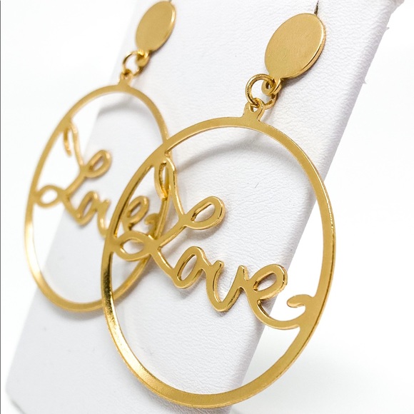 2 Pair Silver & Gold Love Hoop Earrings - Picture 7 of 10